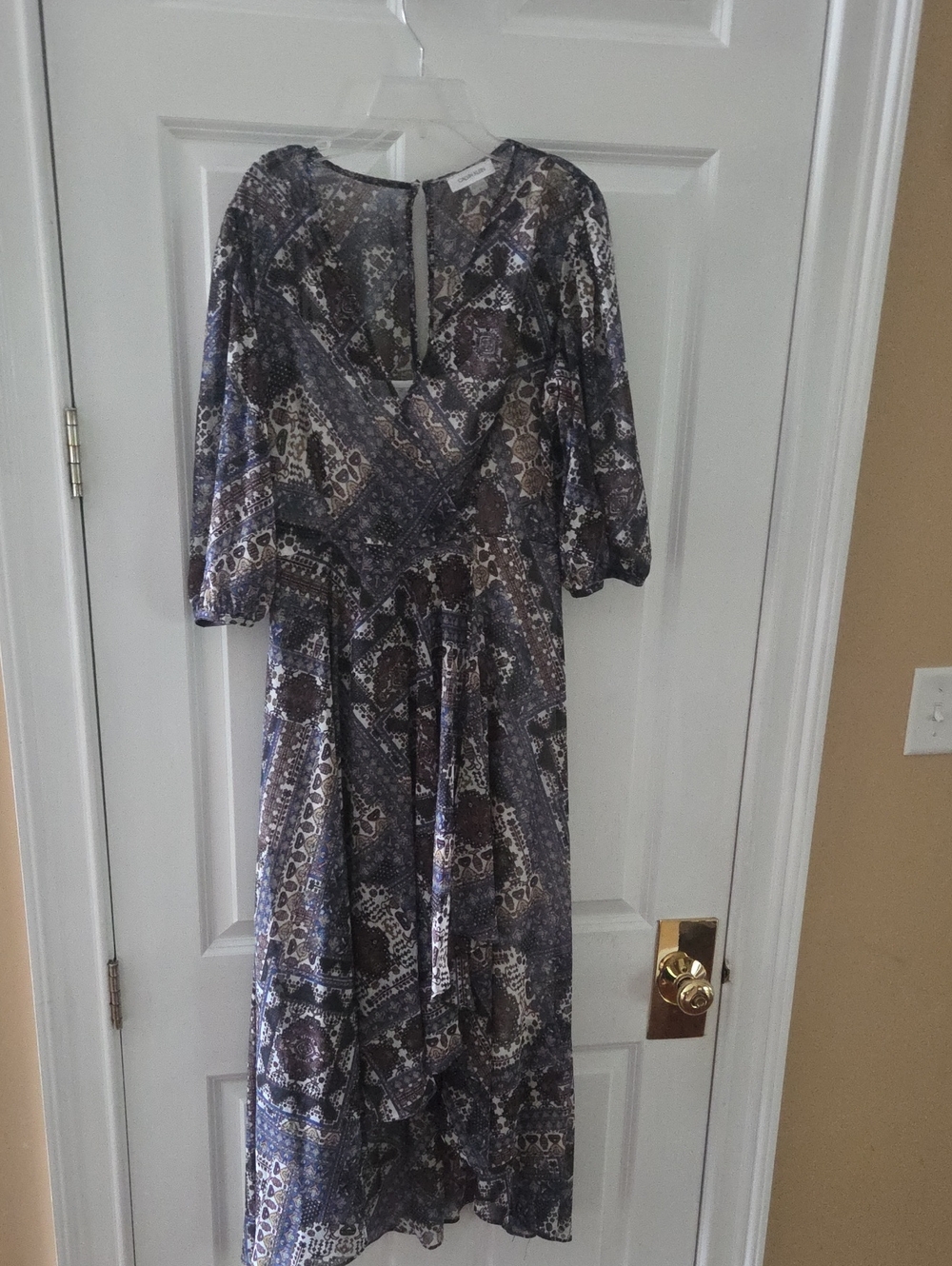 Calvin Klein Purple and Taupe Printed Midi Dress